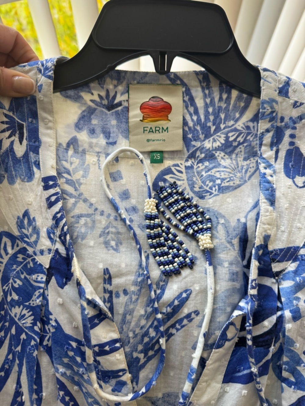 FARM Rio White Mini Dress with Blue Floral Print XS - Picture 6 of 10